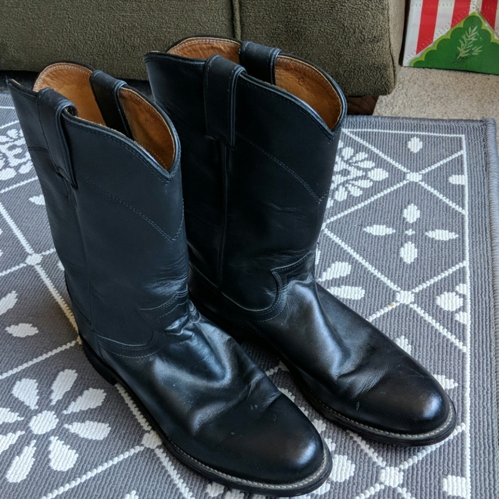 Vintage Black Leather Western Boots